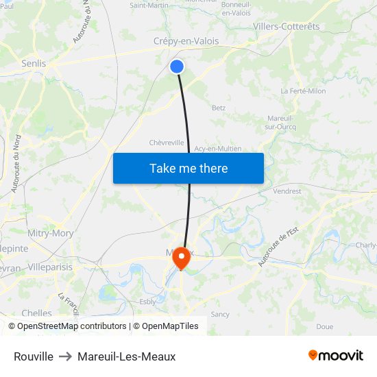 Rouville to Mareuil-Les-Meaux map