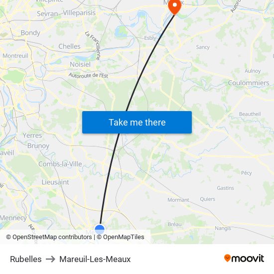 Rubelles to Mareuil-Les-Meaux map