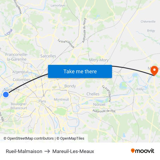 Rueil-Malmaison to Mareuil-Les-Meaux map