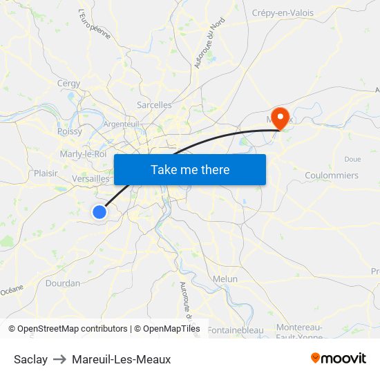 Saclay to Mareuil-Les-Meaux map