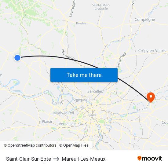 Saint-Clair-Sur-Epte to Mareuil-Les-Meaux map