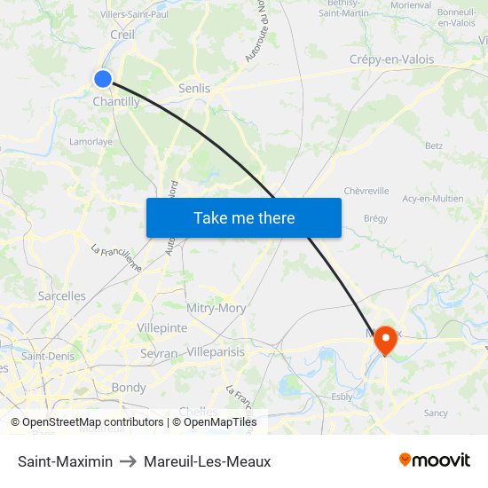 Saint-Maximin to Mareuil-Les-Meaux map