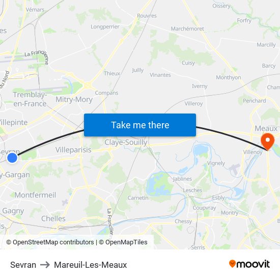 Sevran to Mareuil-Les-Meaux map