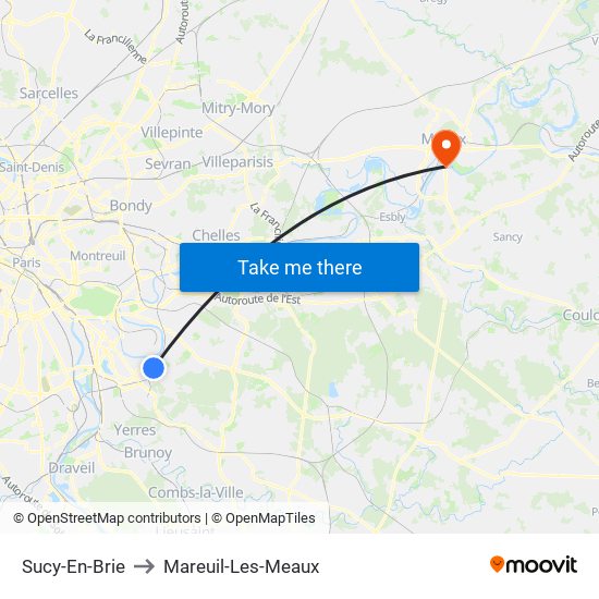 Sucy-En-Brie to Mareuil-Les-Meaux map