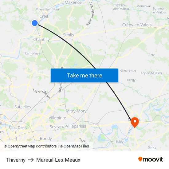 Thiverny to Mareuil-Les-Meaux map