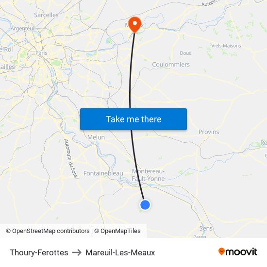 Thoury-Ferottes to Mareuil-Les-Meaux map