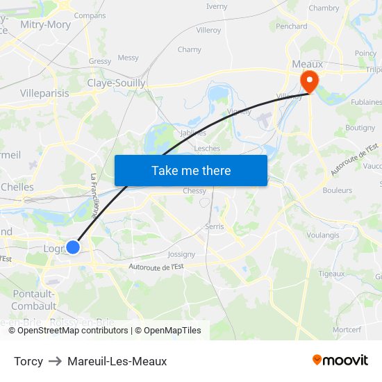 Torcy to Mareuil-Les-Meaux map