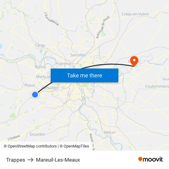 Trappes to Mareuil-Les-Meaux map