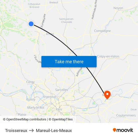 Troissereux to Mareuil-Les-Meaux map