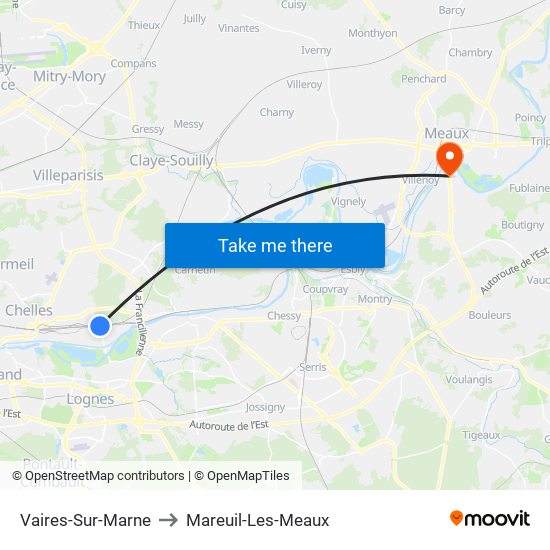 Vaires-Sur-Marne to Mareuil-Les-Meaux map