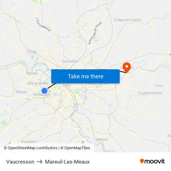 Vaucresson to Mareuil-Les-Meaux map