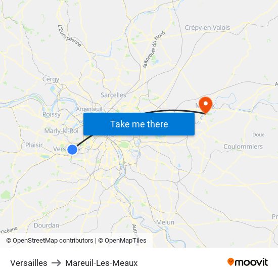 Versailles to Mareuil-Les-Meaux map