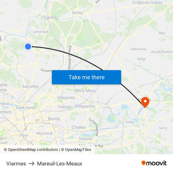 Viarmes to Mareuil-Les-Meaux map