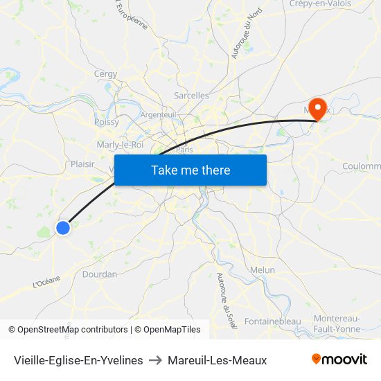 Vieille-Eglise-En-Yvelines to Mareuil-Les-Meaux map