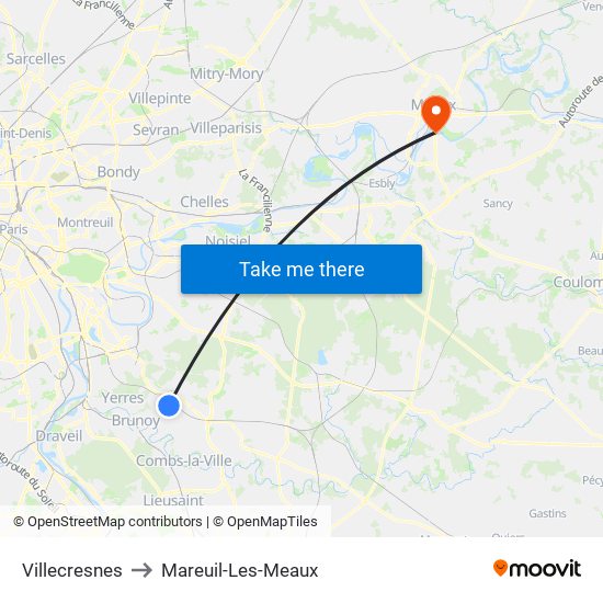 Villecresnes to Mareuil-Les-Meaux map