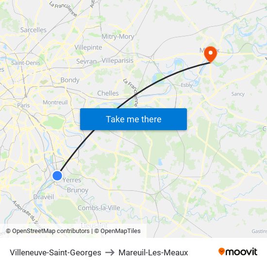 Villeneuve-Saint-Georges to Mareuil-Les-Meaux map