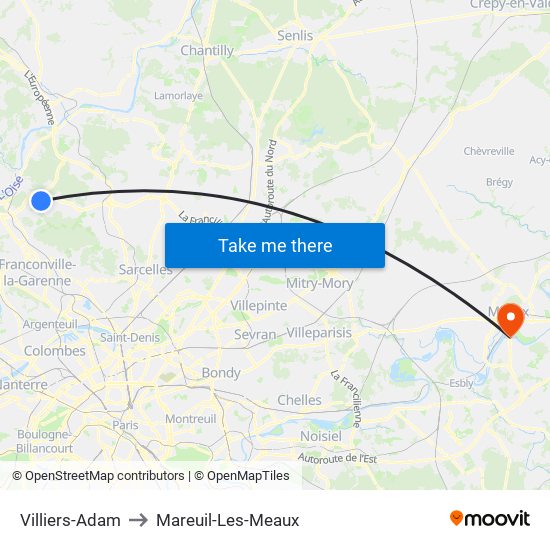 Villiers-Adam to Mareuil-Les-Meaux map