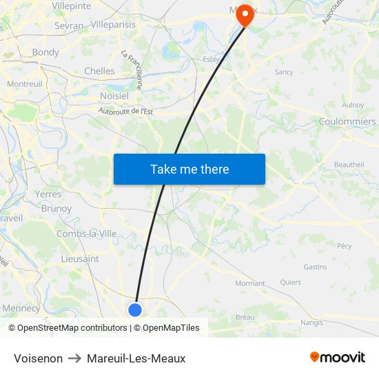 Voisenon to Mareuil-Les-Meaux map