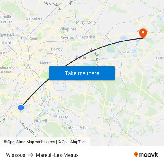 Wissous to Mareuil-Les-Meaux map