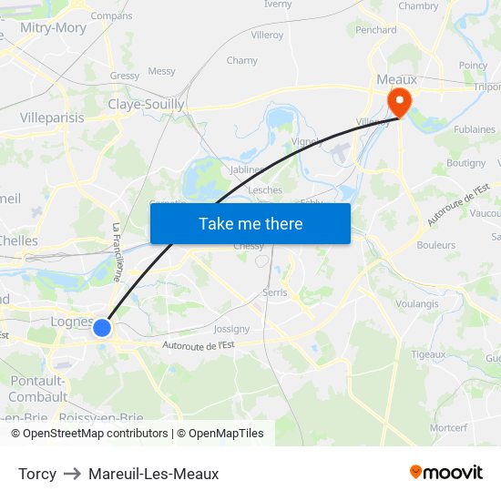 Torcy to Mareuil-Les-Meaux map