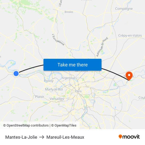Mantes-La-Jolie to Mareuil-Les-Meaux map