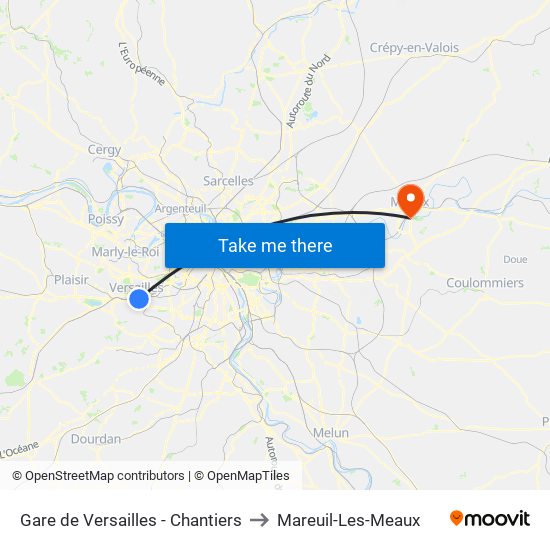 Gare de Versailles - Chantiers to Mareuil-Les-Meaux map