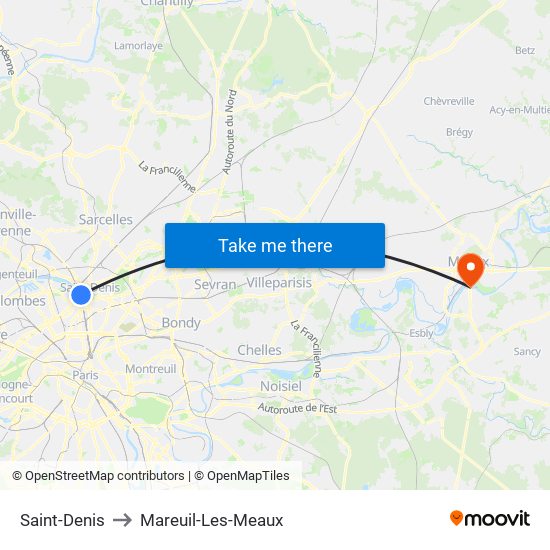Saint-Denis to Mareuil-Les-Meaux map