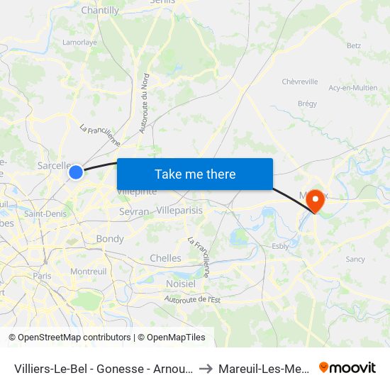 Villiers-Le-Bel - Gonesse - Arnouville to Mareuil-Les-Meaux map