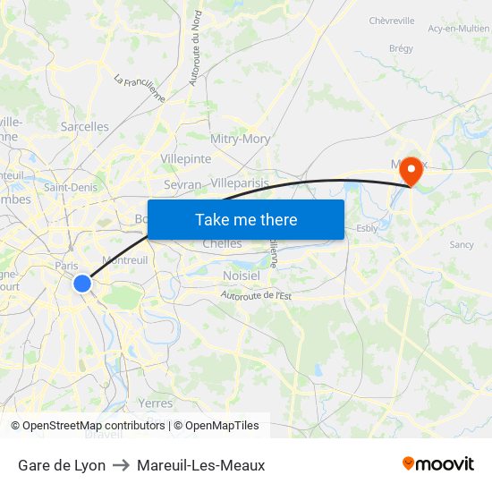 Gare de Lyon to Mareuil-Les-Meaux map