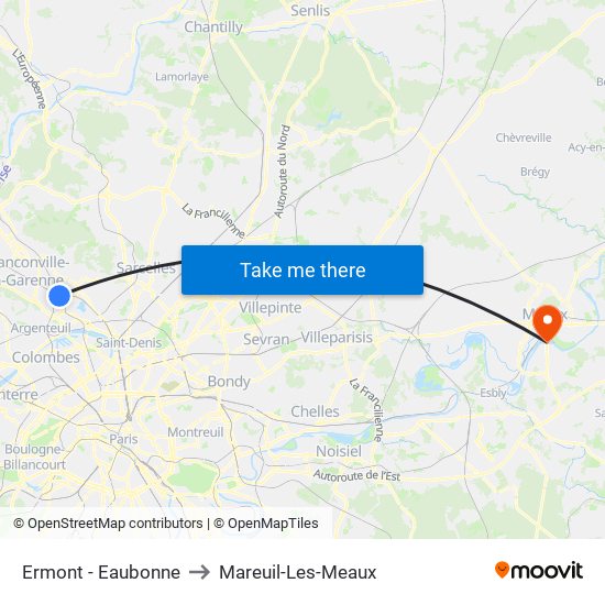 Ermont - Eaubonne to Mareuil-Les-Meaux map