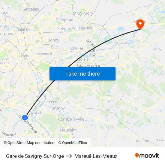 Gare de Savigny-Sur-Orge to Mareuil-Les-Meaux map