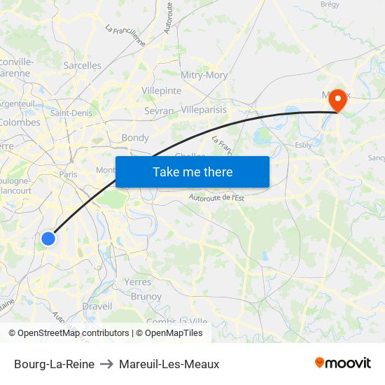 Bourg-La-Reine to Mareuil-Les-Meaux map