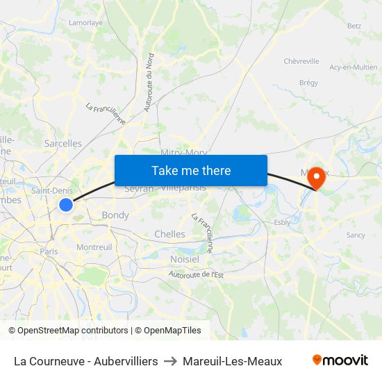 La Courneuve - Aubervilliers to Mareuil-Les-Meaux map