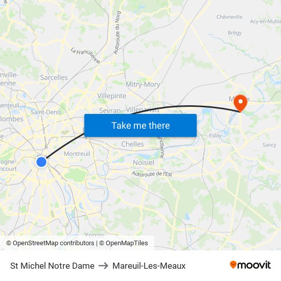 St Michel Notre Dame to Mareuil-Les-Meaux map