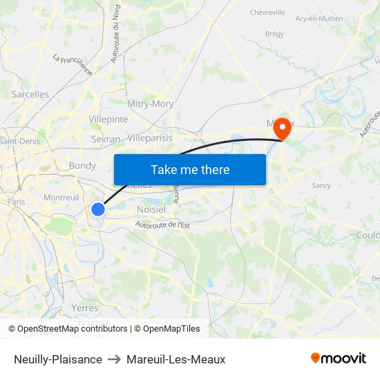 Neuilly-Plaisance to Mareuil-Les-Meaux map