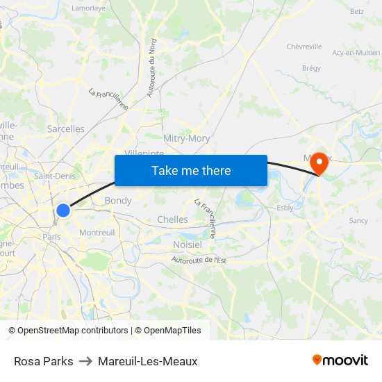 Rosa Parks to Mareuil-Les-Meaux map