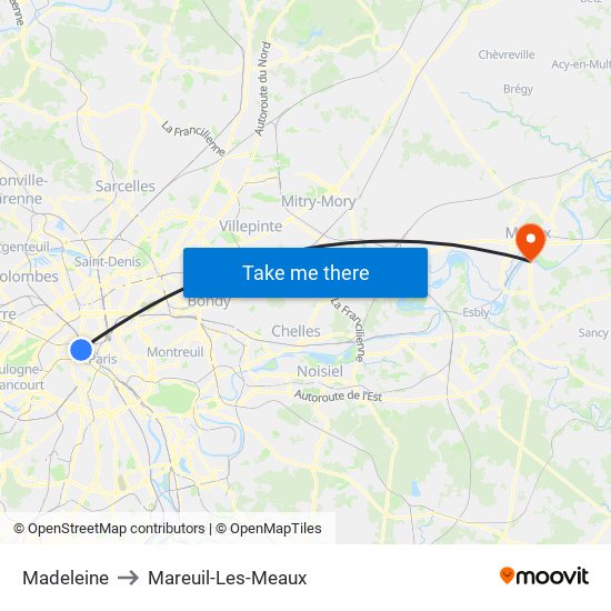 Madeleine to Mareuil-Les-Meaux map