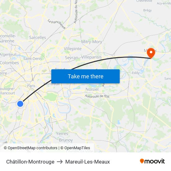 Châtillon-Montrouge to Mareuil-Les-Meaux map
