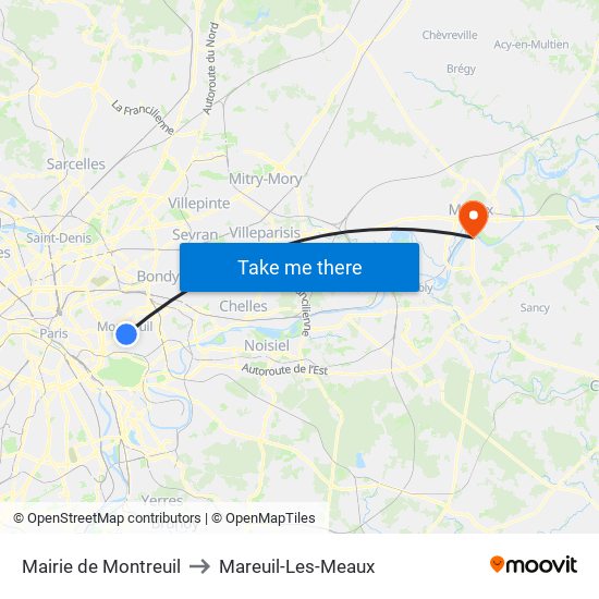 Mairie de Montreuil to Mareuil-Les-Meaux map