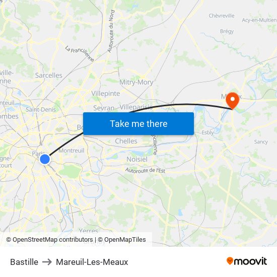Bastille to Mareuil-Les-Meaux map