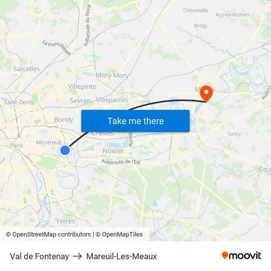 Val de Fontenay to Mareuil-Les-Meaux map