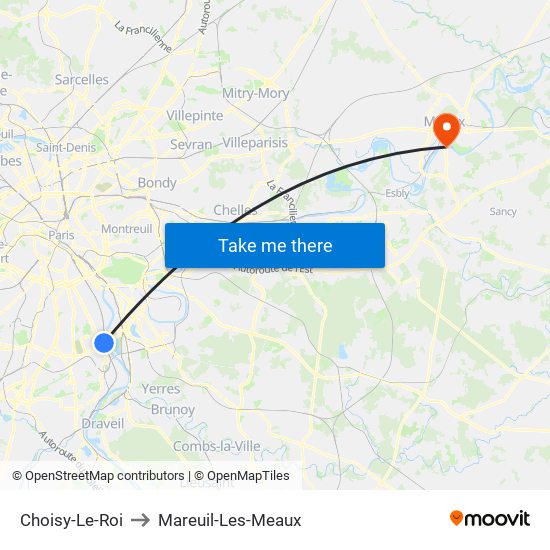 Choisy-Le-Roi to Mareuil-Les-Meaux map