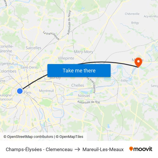 Champs-Élysées - Clemenceau to Mareuil-Les-Meaux map