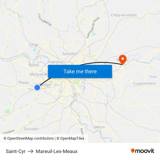 Saint-Cyr to Mareuil-Les-Meaux map
