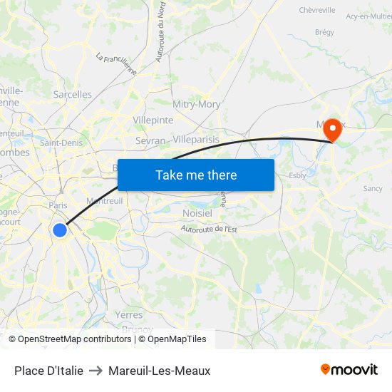 Place D'Italie to Mareuil-Les-Meaux map