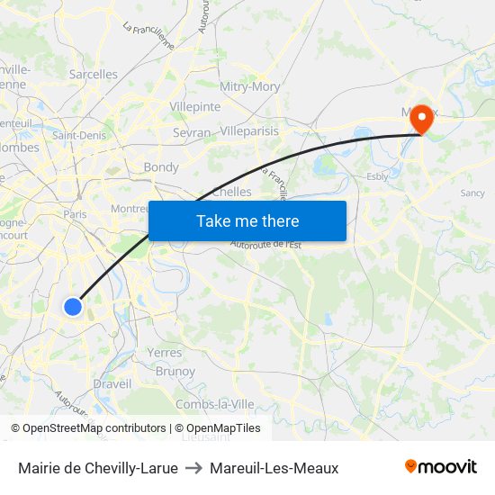 Mairie de Chevilly-Larue to Mareuil-Les-Meaux map