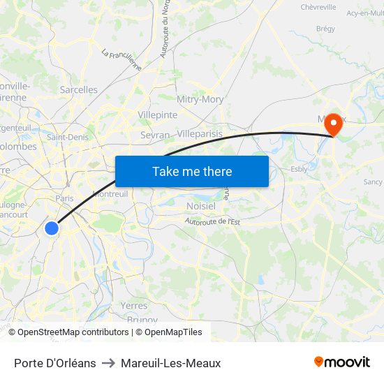 Porte D'Orléans to Mareuil-Les-Meaux map