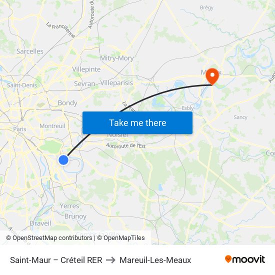 Saint-Maur – Créteil RER to Mareuil-Les-Meaux map