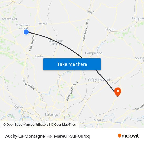 Auchy-La-Montagne to Mareuil-Sur-Ourcq map