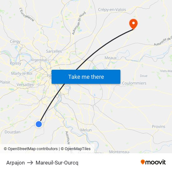 Arpajon to Mareuil-Sur-Ourcq map